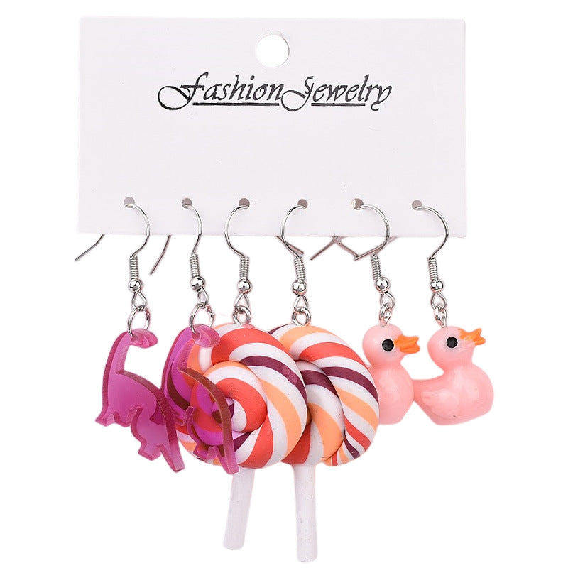 Wholesale Cartoon Butterfly Frog Strawberry Yellow Duck Acrylic Earrings Set