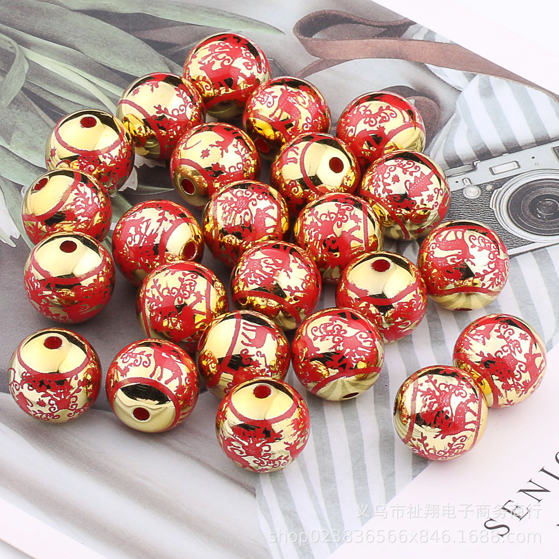 Wholesale 20pcs 16mm Christmas Color Printed Acrylic Round Beads DIY Bead Accessories ACC-BDS-ZhiXiang001