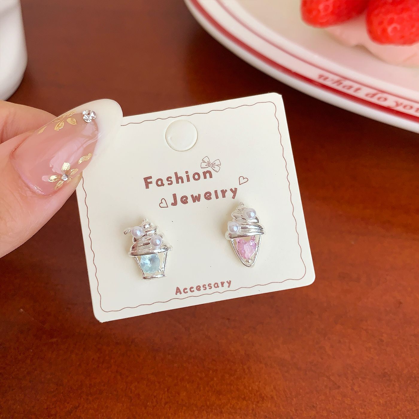 Wholesale Fun bread ice cream fruit dessert earrings silver needle sweet exquisite bow earrings