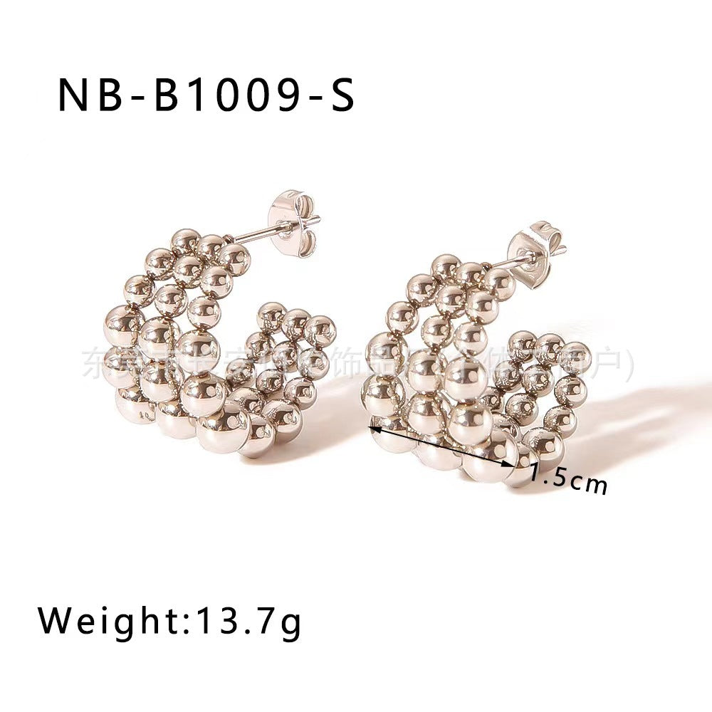 Wholesale Three-layer C-shaped Stainless Steel Earrings Light Luxury Earrings Steel Bead Earrings ACC-ES-BaiL004