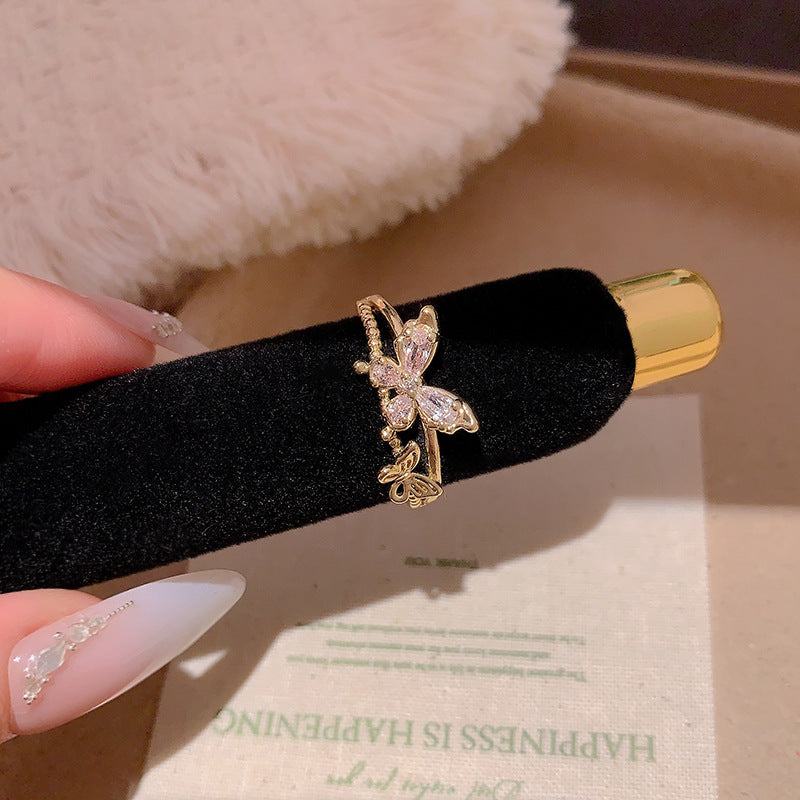 Wholesale Stylish Butterfly Ring with Zircon Gold Finish Jewelry Accessory