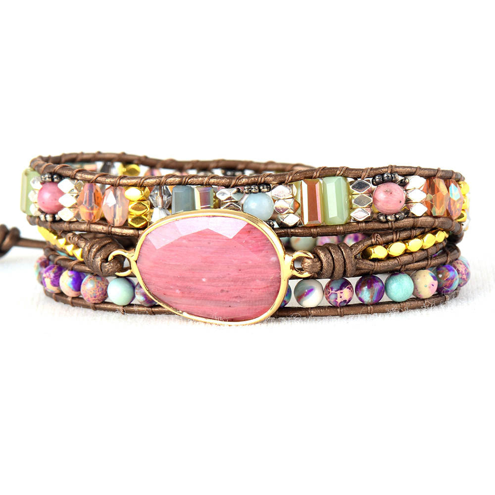 Wholesale Natural Stone Red Grain Hand-woven Beaded Bohemian Multi-layer Bracelets ACC-BT-LZ015