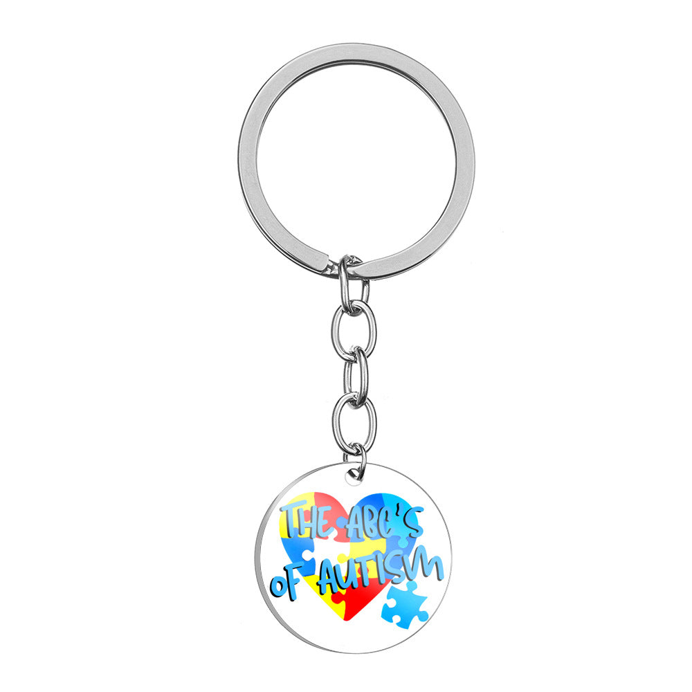 Wholesale Autism Color Printed Stainless Steel Keychain ACC-KC-HuanYu004