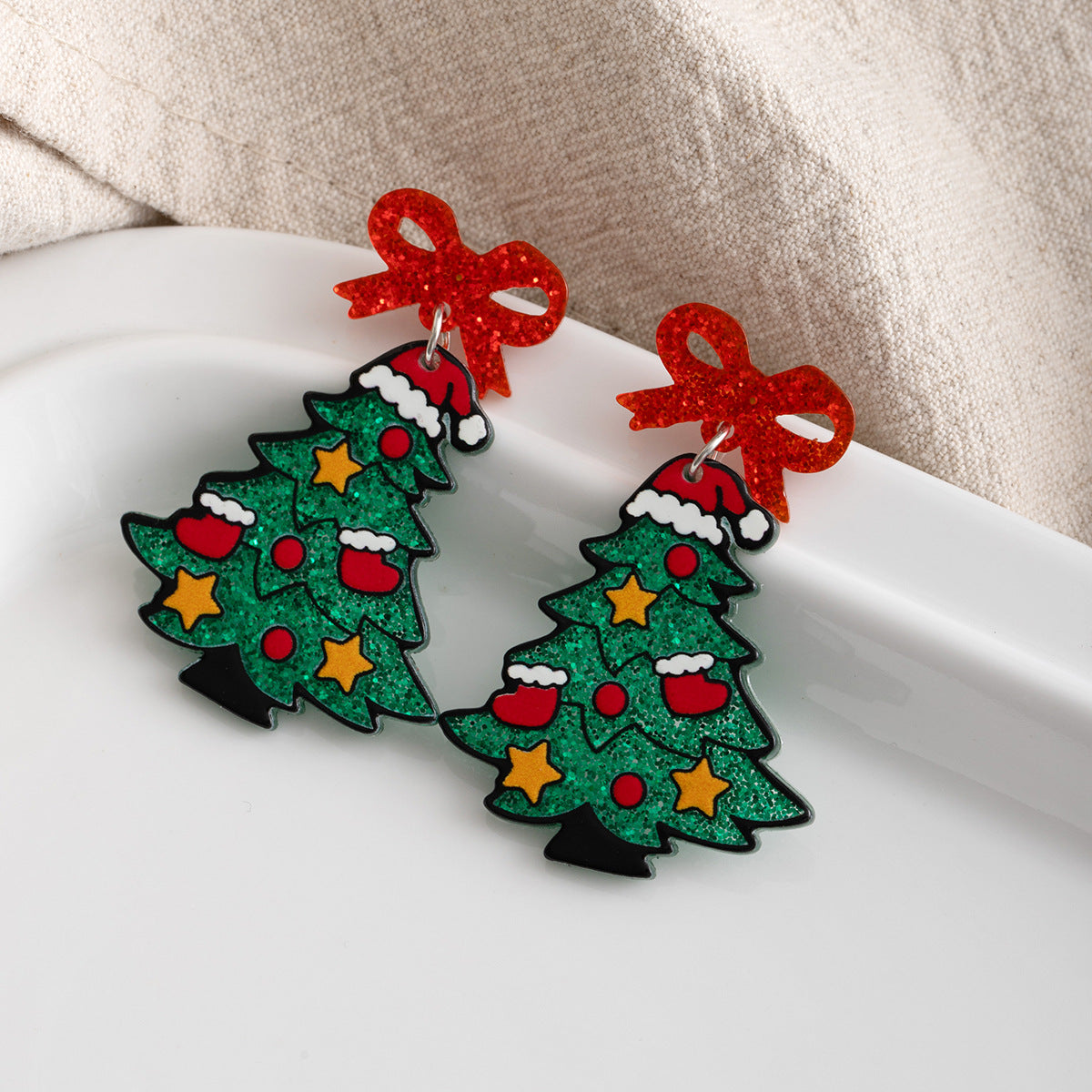 Wholesale Cartoon Acrylic Butterfly Tassel Christmas Tree Earrings
