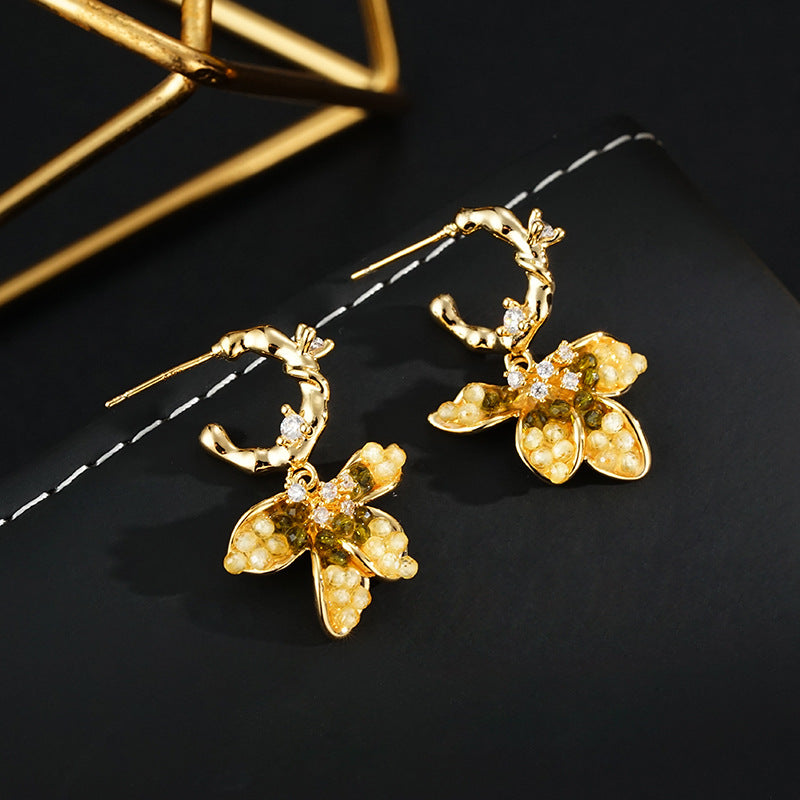 Wholesale  gradient color unique luxury temperament personality fashion flower pendant earrings