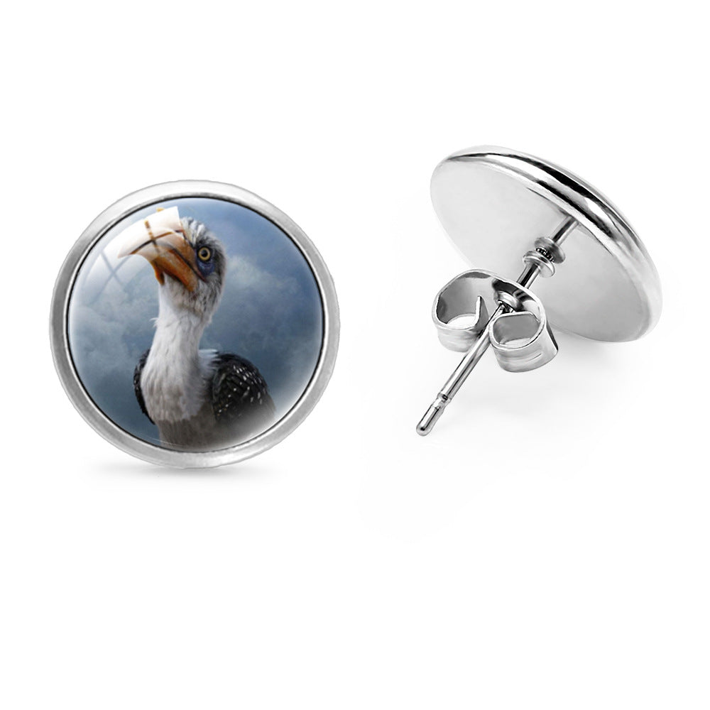 Wholesale Anime Lion Gem Round Stud Earrings