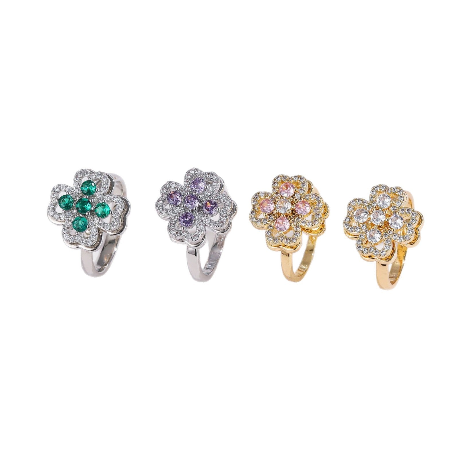 Wholesale 360° Rotating Double-Layer Flower Ring Gold Plated Zircon Fashion Accessory Boutique Gift