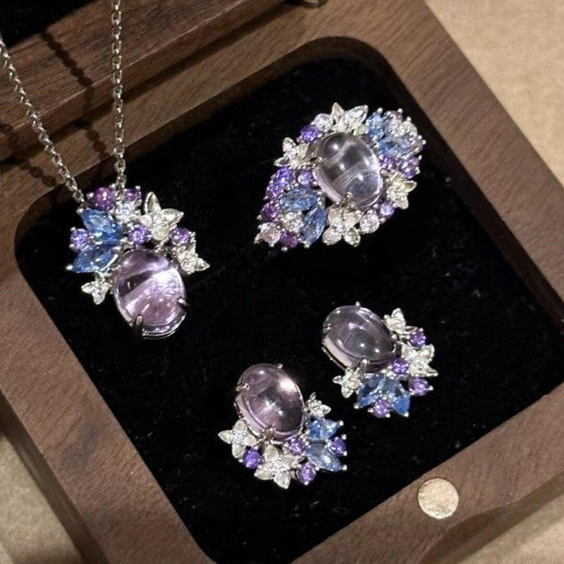 Wholesale Electroplated Alloy Wisteria Flower 3 Piece Jewelry Set Necklace Earrings Ring For Women Elegant Banquet Fashion Accessory