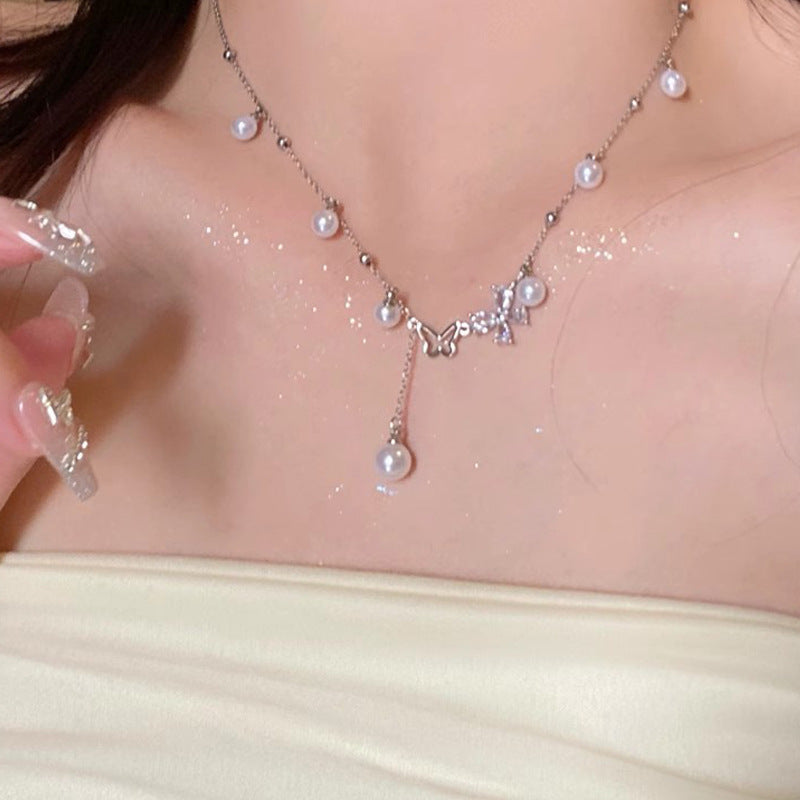 Wholesale Super sparkly zircon titanium steel necklace for women,  versatile and elegant silver.