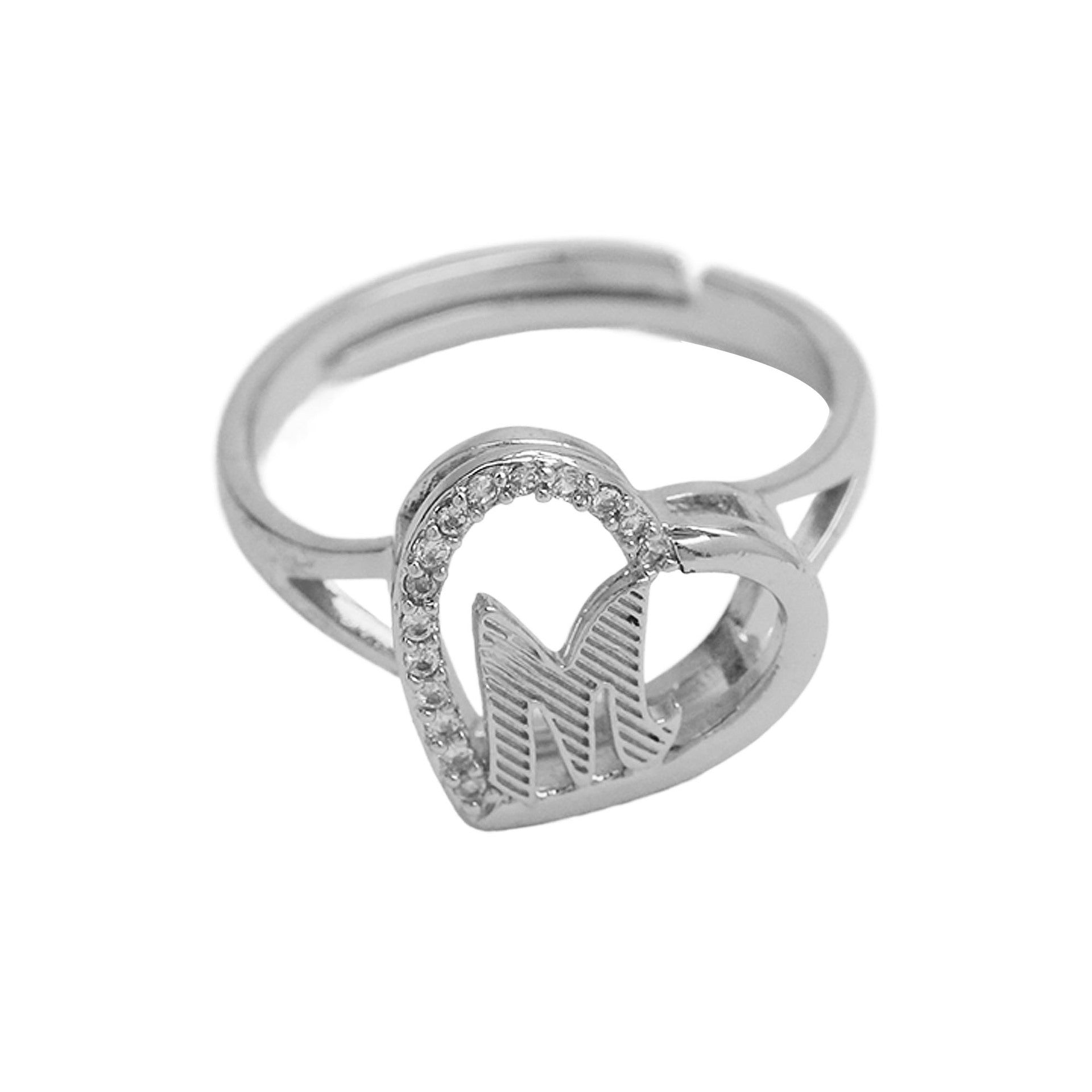 Wholesale  heart-shaped love texture hollow 26 grass English letters open heart ring
