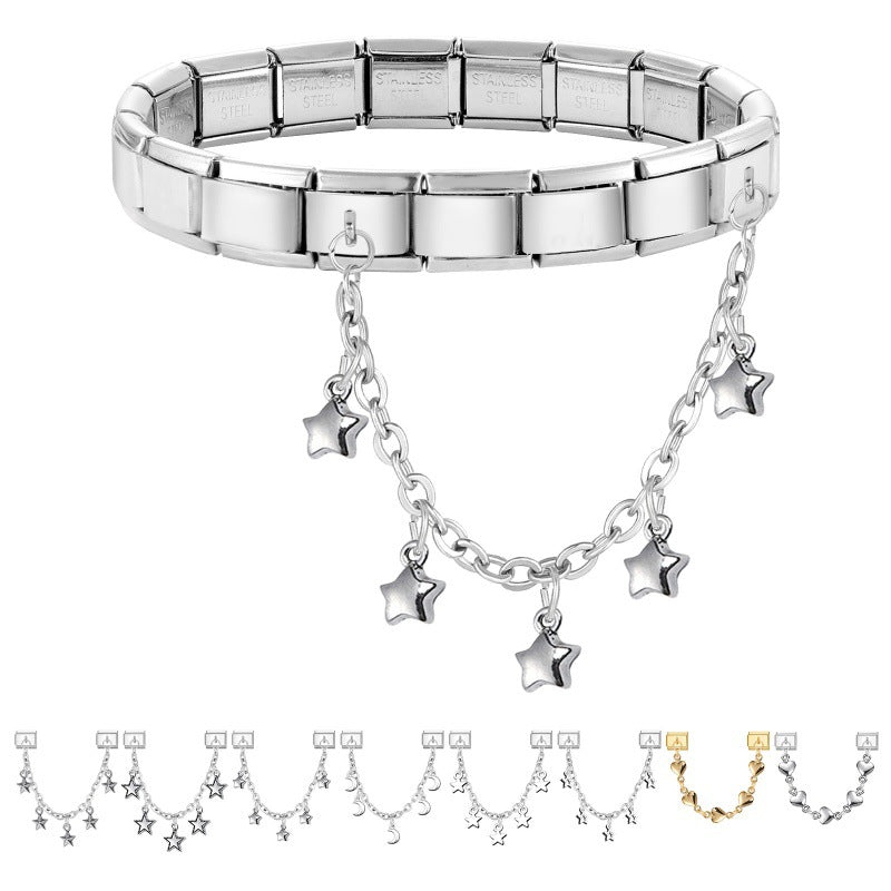 Wholesale 9mm Italian Charm Starter Bracelets DIY Double Hanger Stainless Steel Composable Bracelet
