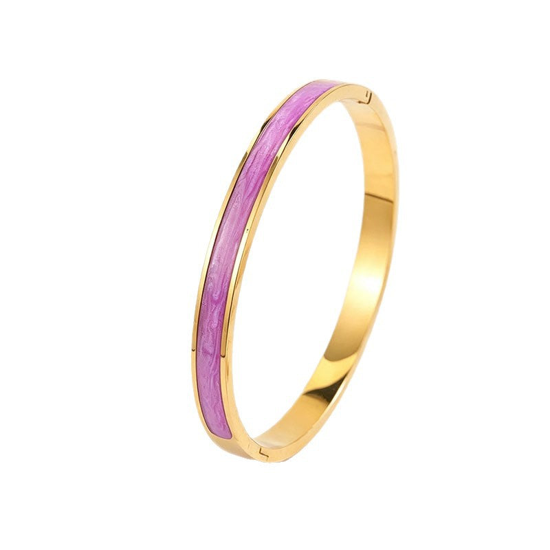 Wholesale Pink Enamel Drip Titanium Steel Bracelet Gold Tone Fashion Accessory Gift