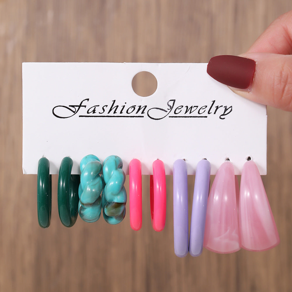 Wholesale  Color Creative Earrings Women's Acrylic C- shaped Mixed Color Resin Earrings