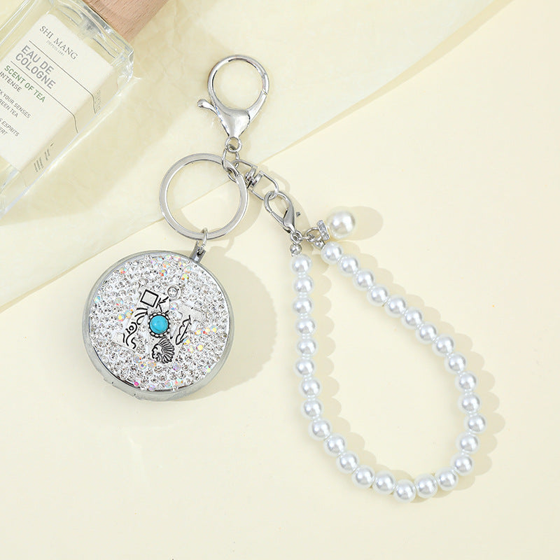 Wholesale Portable Folding Rhinestone Mirror Pill Box Keychain ACC-KC-ZhiYa022