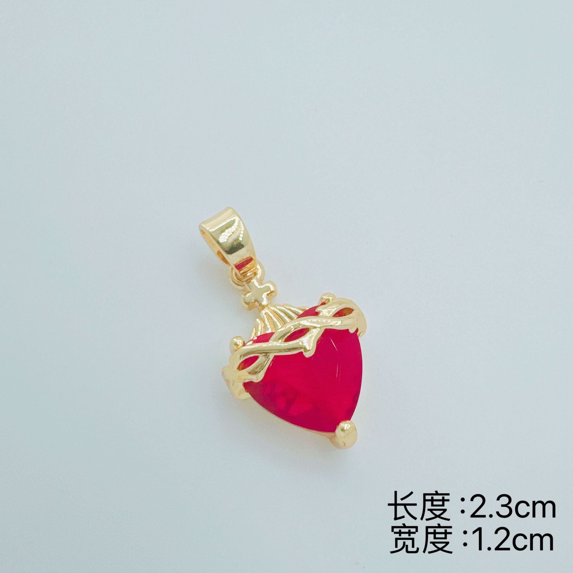 Wholesale European Style Red Heart-Shaped Zircon Cross Pendant Necklace,  Copper Gold-Plated Jewelry Accessory for Women