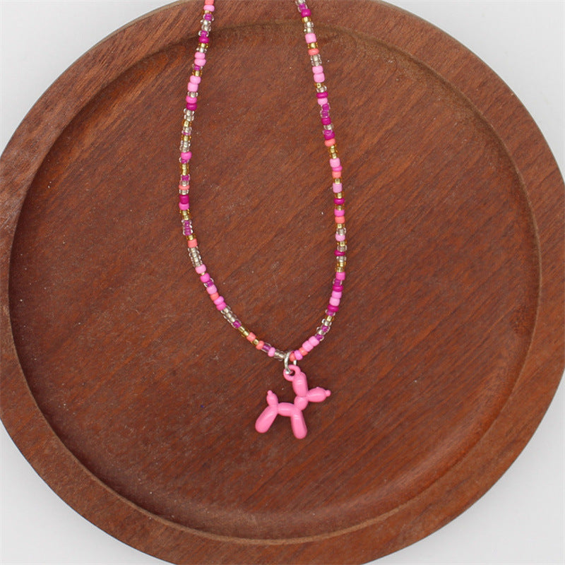 Wholesale cartoon puppy pendant macaron candy color  rice beads beaded necklace