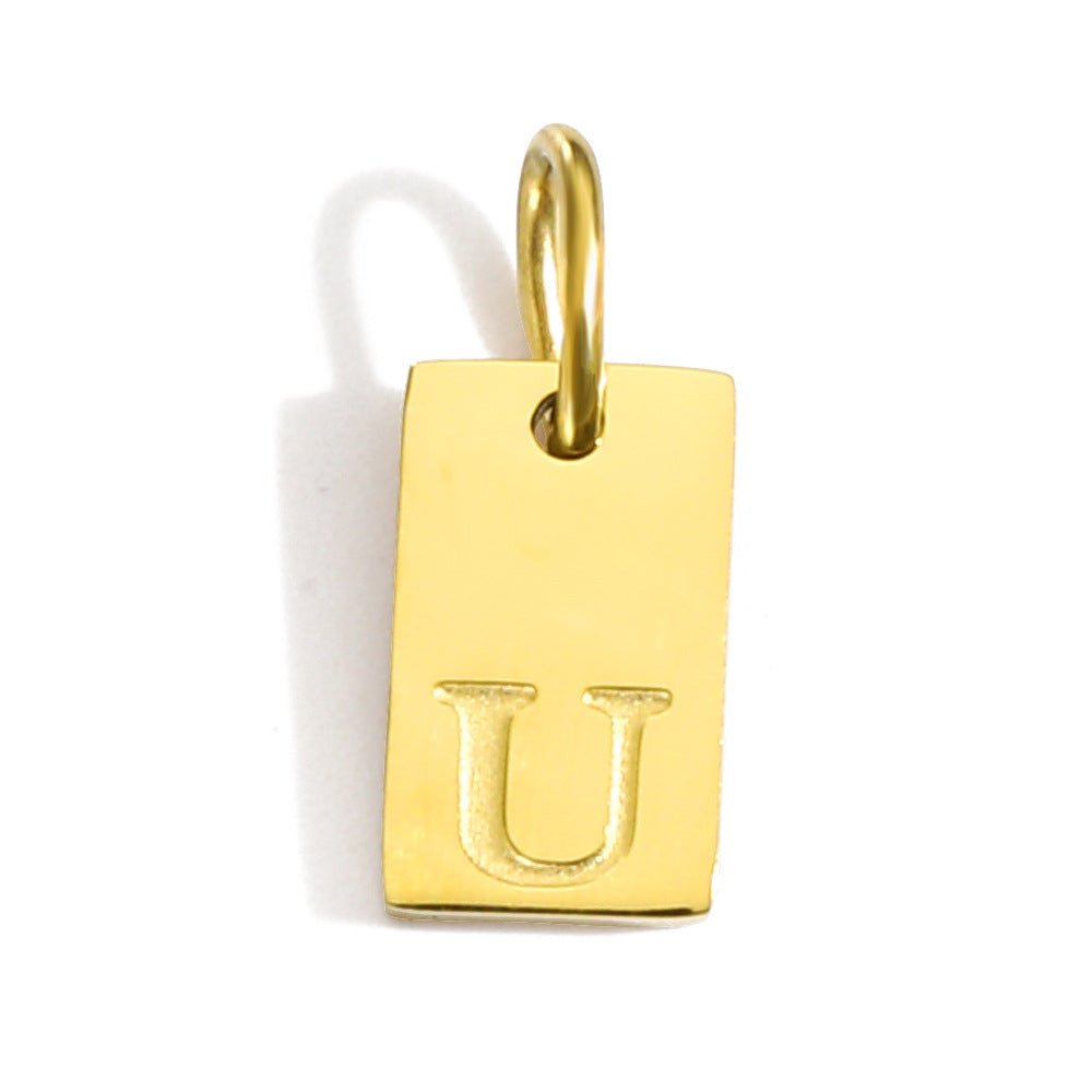 Wholesale Square brand 26 English letters stainless steel vacuum plated 14K 18K gold pendant