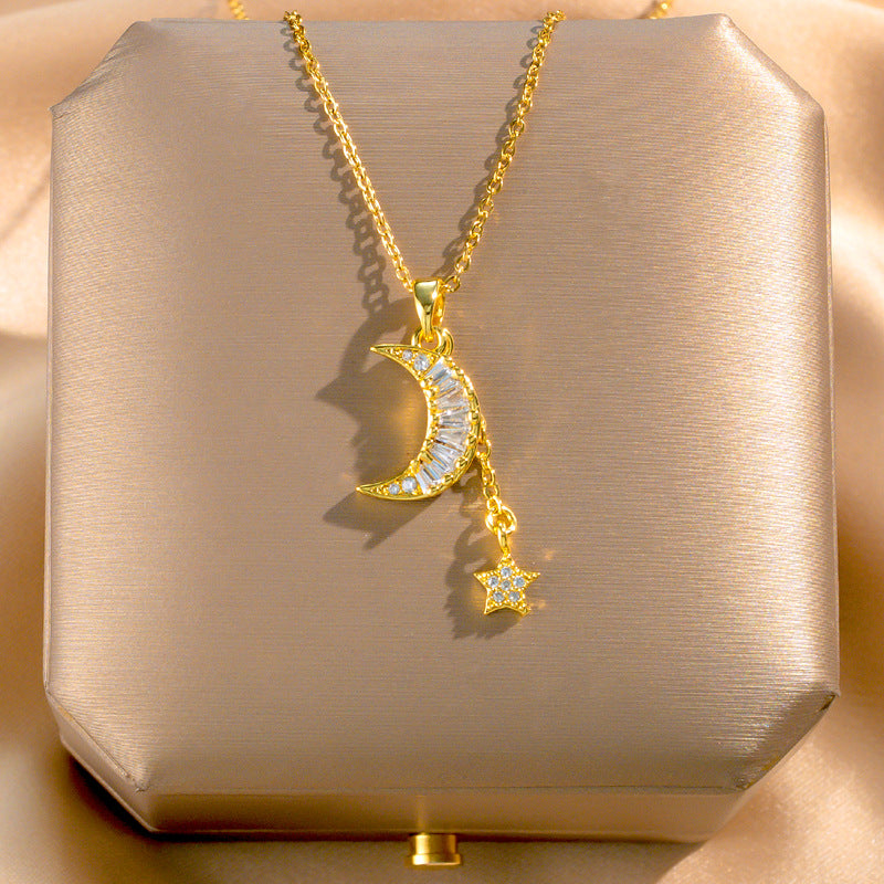 Wholesale Titanium Steel Zircon Clavicle Chain Necklace Korean Style Jewelry Accessory