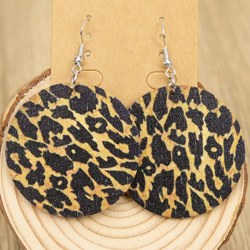 Wholesale Western Old Style Ethnic Style Sunflower Bull Head Leopard Print Round Wooden Earrings