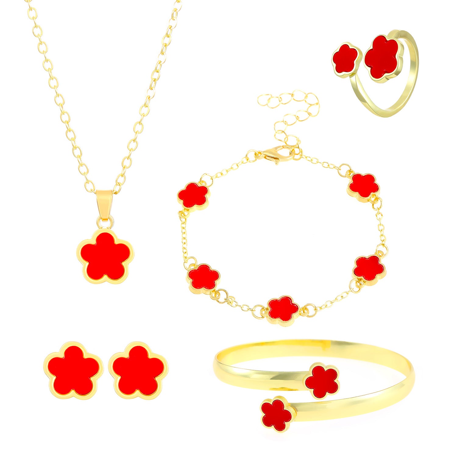Wholesale Simple Oil Drop Lucky Flower Necklace Bracelet Jewelry Five-piece Set ACC-NE-MY018