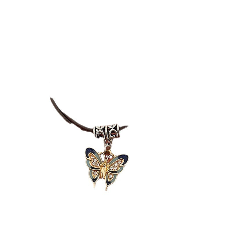 Wholesale Vintage Leather Rope Alloy Butterfly Pendant Necklace Clavicle Chain ACC-NE-JiuS011