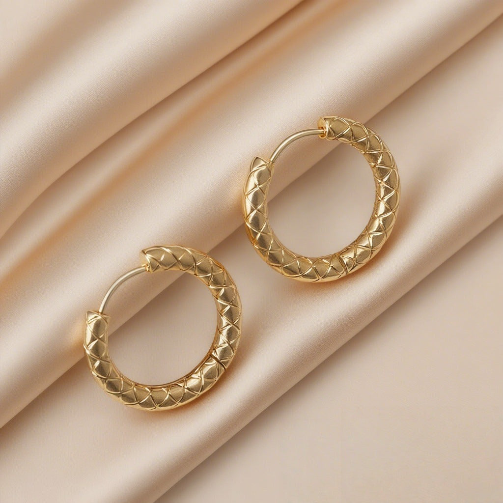 Wholesale Steel and titanium quilted ring earrings