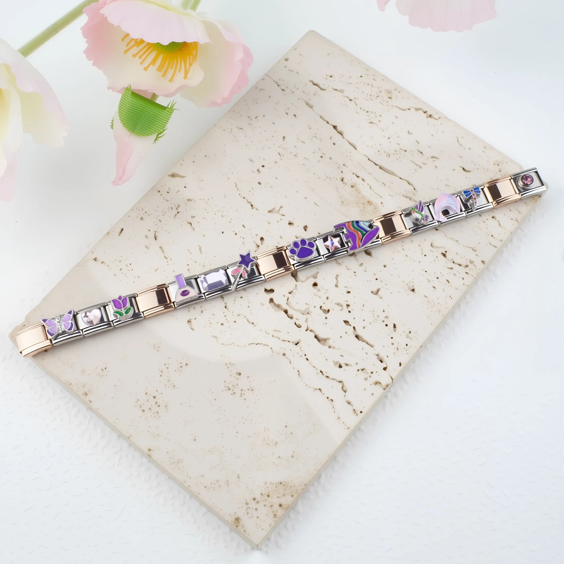 Wholesale Italian Charm Bracelet 9mm DIY Splicing Color Stainless Steel Composable Bracelet