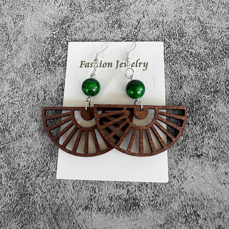 Wholesale Bohemian wood patchwork turquoise earrings