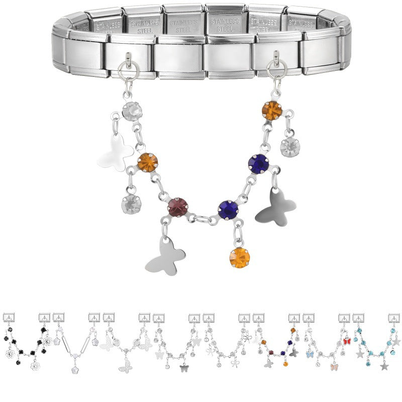 Wholesale Fresh and Simple DIY Modular Charm Bracelet Stainless Steel Butterfly Star Pendant Jewelry Set for Crafting