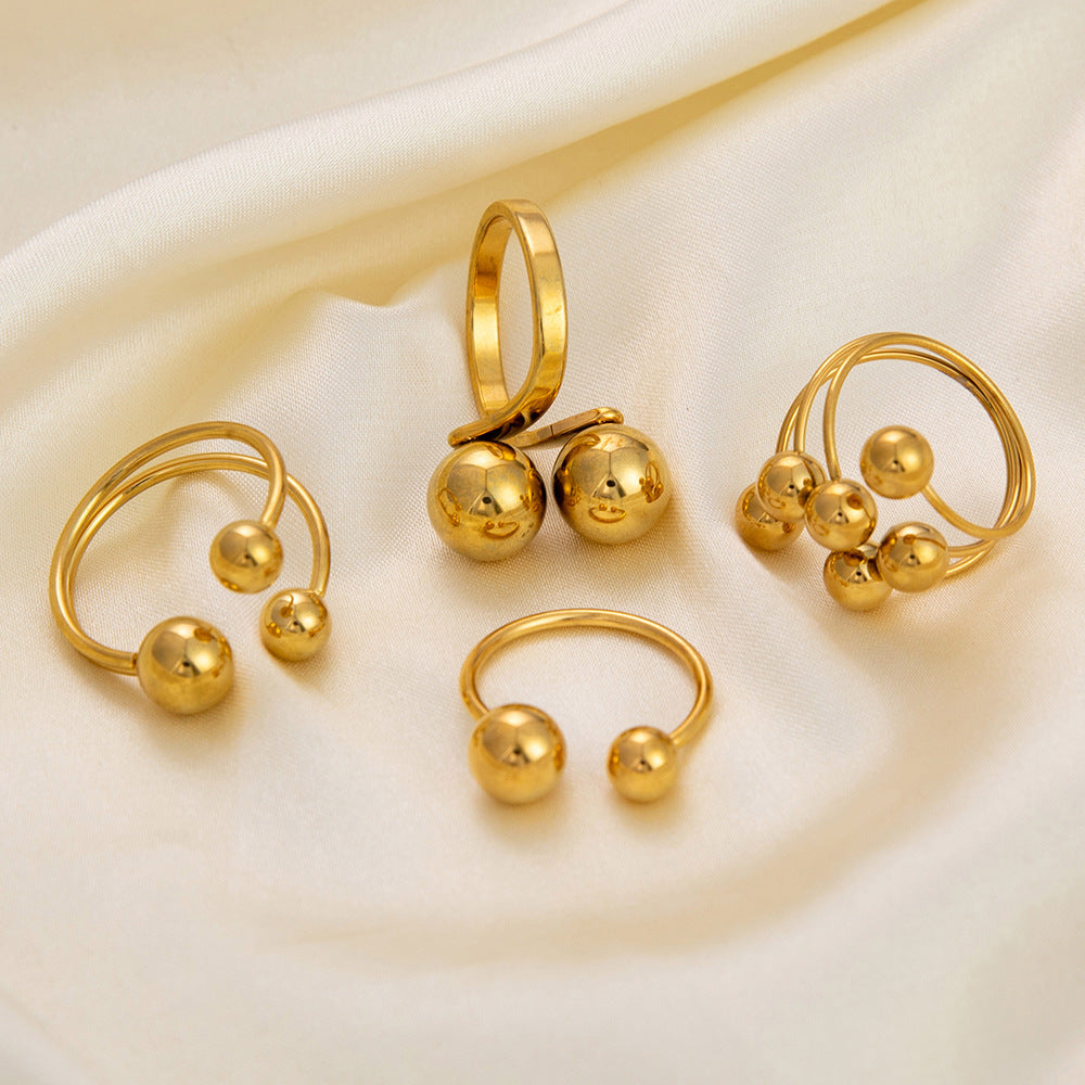 Wholesale Retro Light Luxury Ball Ring Stainless Steel Plated 18K Gold Rings ACC-RS-YuHui002
