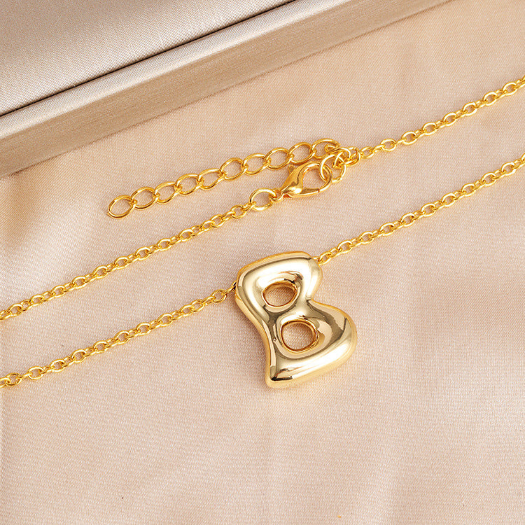 Wholesale Brass Glow Balloon Bubble Cute Chubby 26 English silver Letter Pendant Necklace