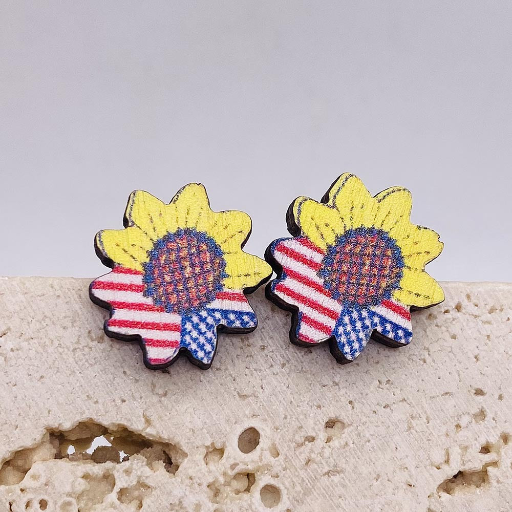 Wholesale Sunflower-Themed Wooden Western-Style Stud Earrings