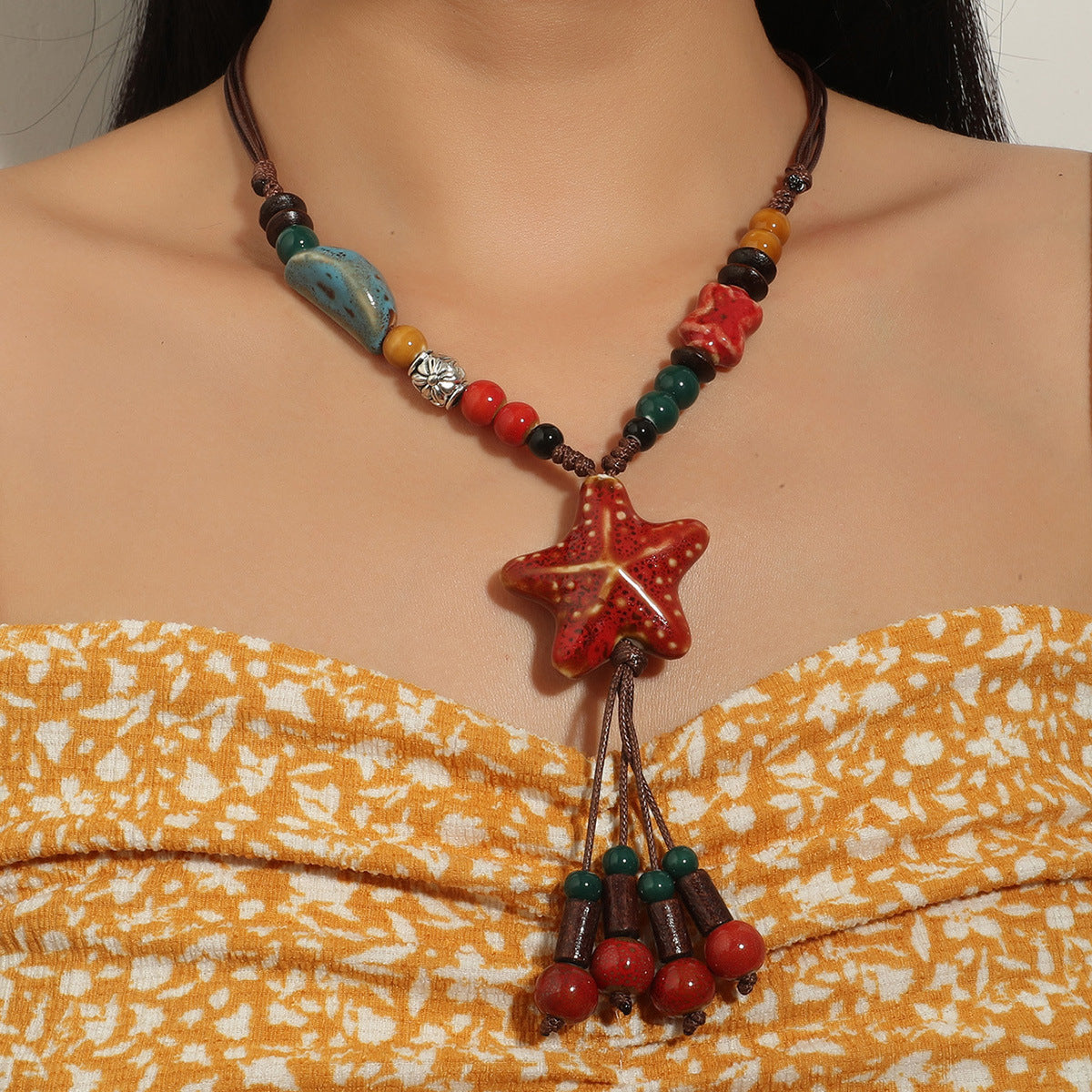 Wholesale Ethnic Style Beaded Ceramic Bead Necklace Bohemian Gravel Color Necklace ACC-NE-JunJie007