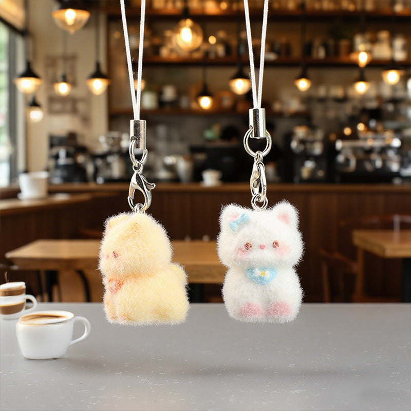 Wholesale  Cartoon Cute Flocked Stereo Resin Cat Keychain
