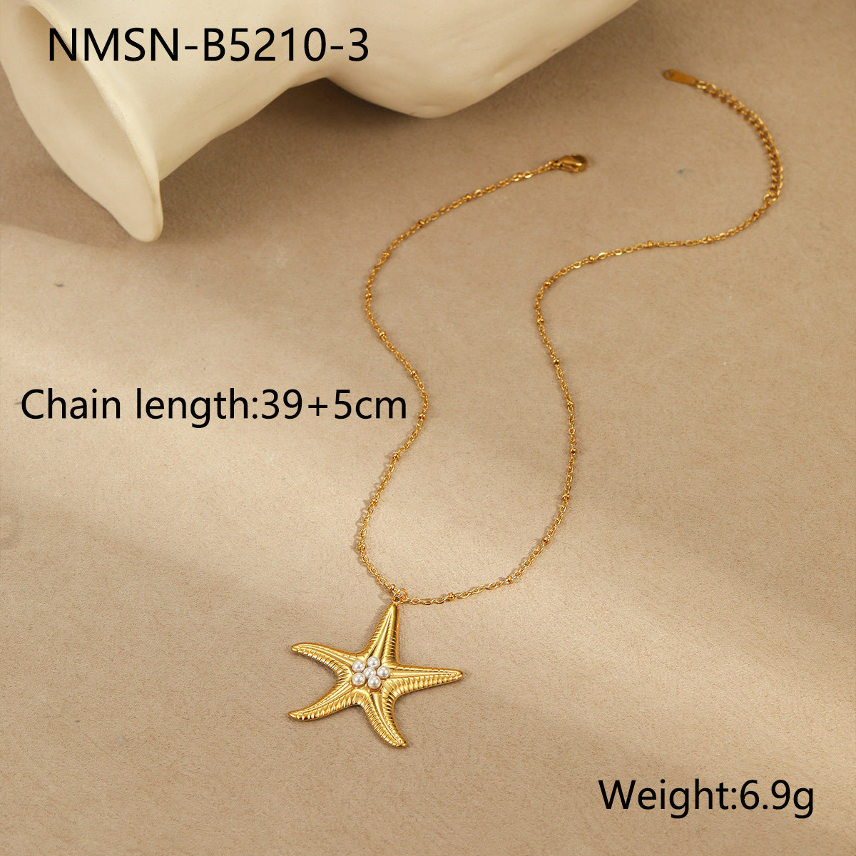 Wholesale Stainless Steel Starfish Pearl Earrings Ring Necklace suit