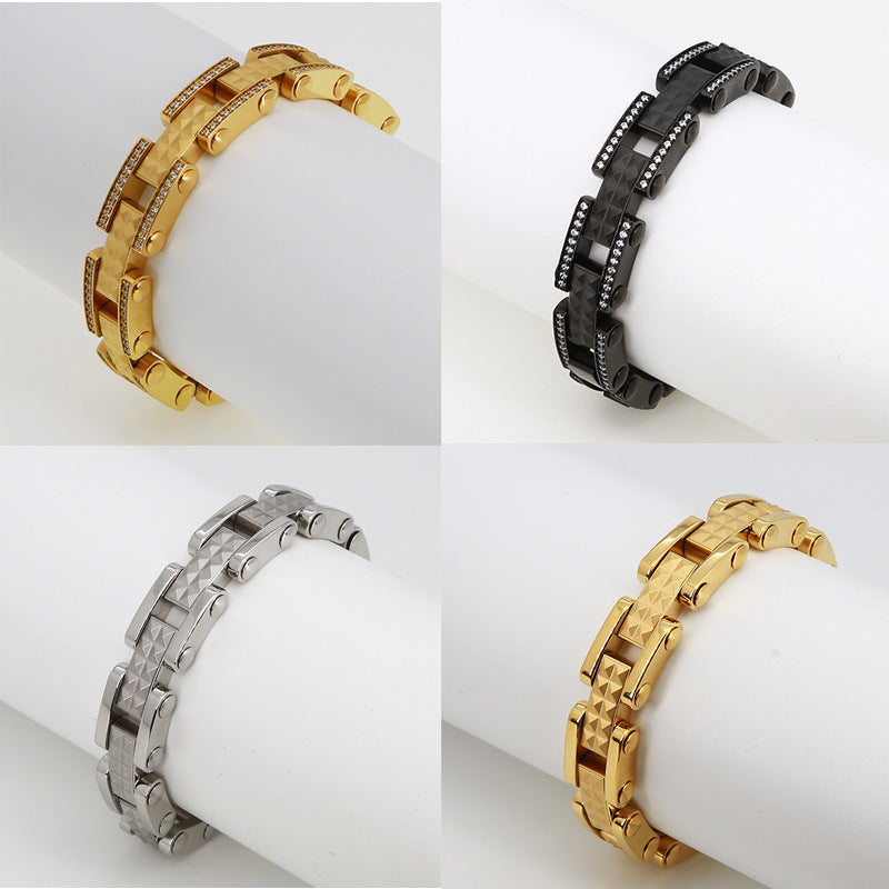 Wholesale Luxury Stainless Steel Diamond Encrusted Hip-hop Bracelet