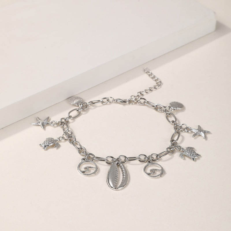 Wholesale Silver Handmade Ocean Starfish Conch Anklet
