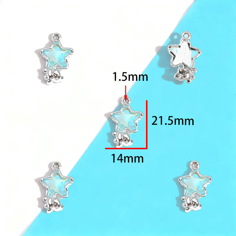 Wholesale Electroplated Zinc Alloy Blue Star Moon Resin Inlay Pendant Charms For DIY Jewelry Making Bag Charm Keychain Everyday Wear