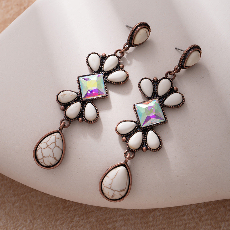 Wholesale Turquoise long earrings bohemian ethnic style earrings