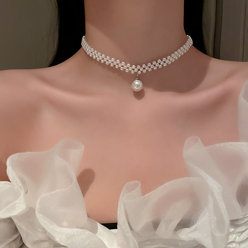 Wholesale Lace Collar Rhinestone Pearl Necklace