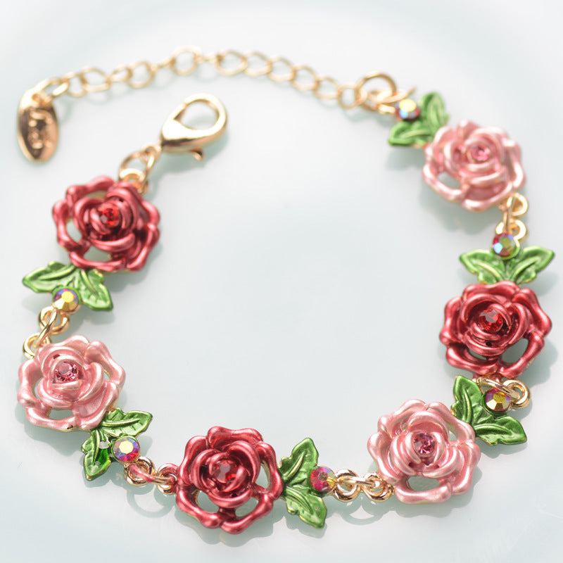 Wholesale Electroplated Alloy Cloisonne Flower Bracelet Retro Ethnic Women S Fashion Accessory