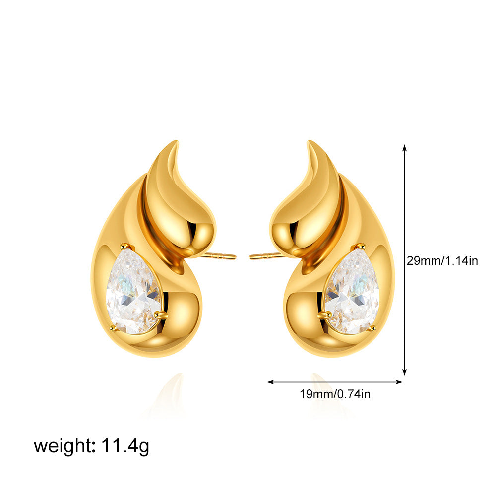 Wholesale  18K Gold Wings Earrings Double-layer Water Drops Inlaid Zircon  Light Luxury Earrings