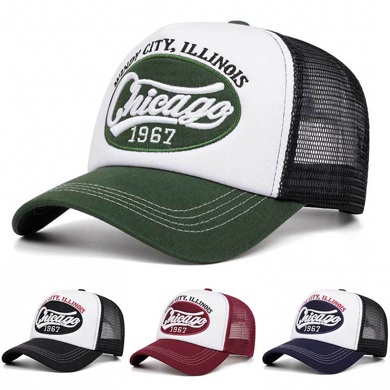 Wholesale Breathable Mesh Chicago Embroidered Trucker Baseball Cap For Summer Outdoor Sun Protection
