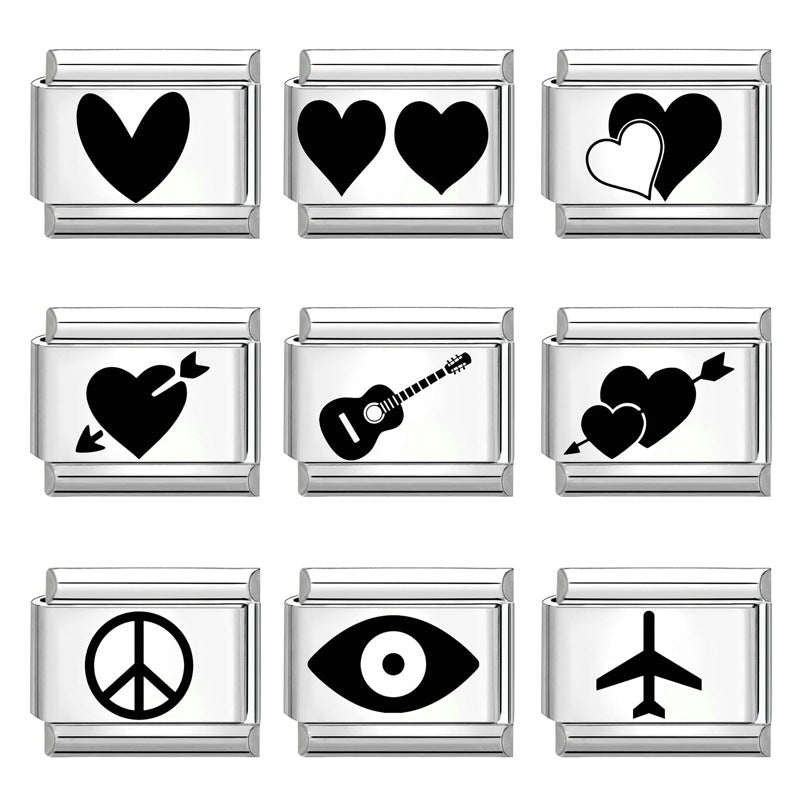 Wholesale Italian Charm Bracelet 9mm DIY Splicing Removable Black and White Lettering Stainless Steel Composable Bracelet