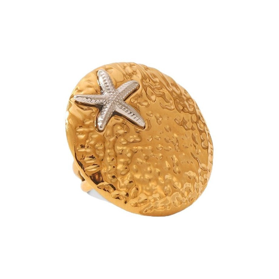 Wholesale Ocean Style Titanium Steel  Round Hammer Pattern Ring