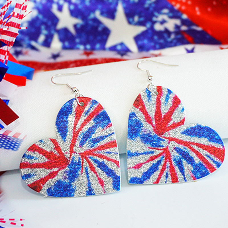 Wholesale 2 Pairs/pack American Independence Day Love Pentagram Drop-shaped Leather Earrings ACC-ES-HY043