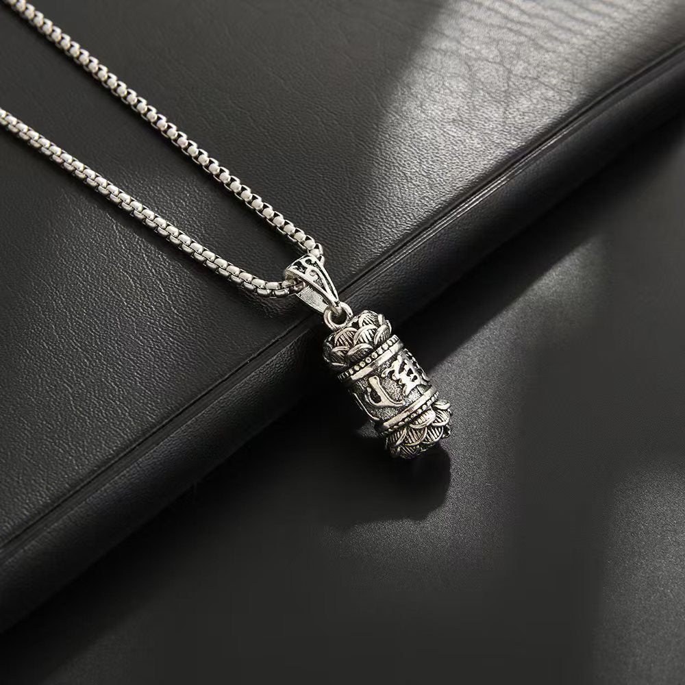 Wholesale Retro Six Syllable Mantra Pendant Necklace For Men Alloy Snake Bone Chain Fashion Jewelry Gift