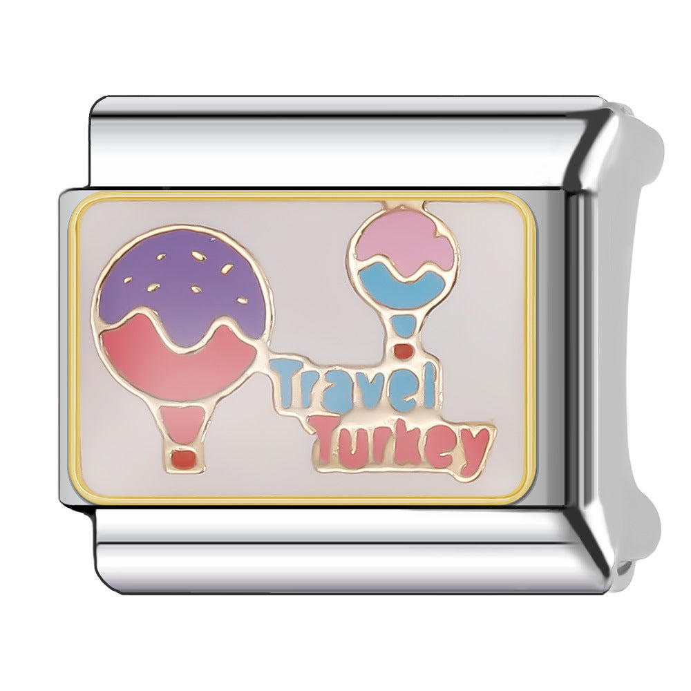 Wholesale Italian Charm Bracelet 9mm DIY Splicing National Tourism Scenic Logo Stainless Steel Composable Bracelet