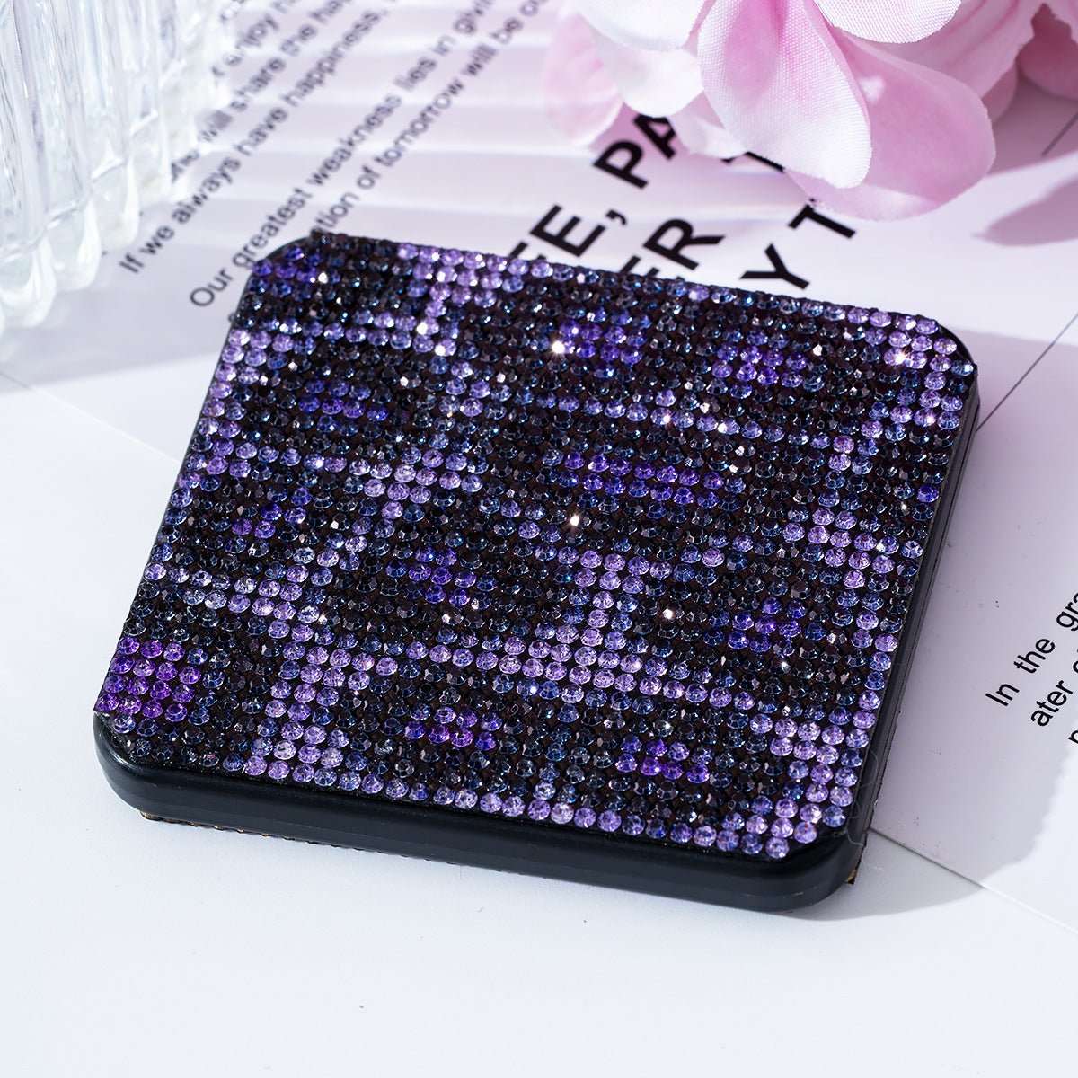 Wholesale Rhinestone portable small mirror mini portable double-sided folding square makeup mirror