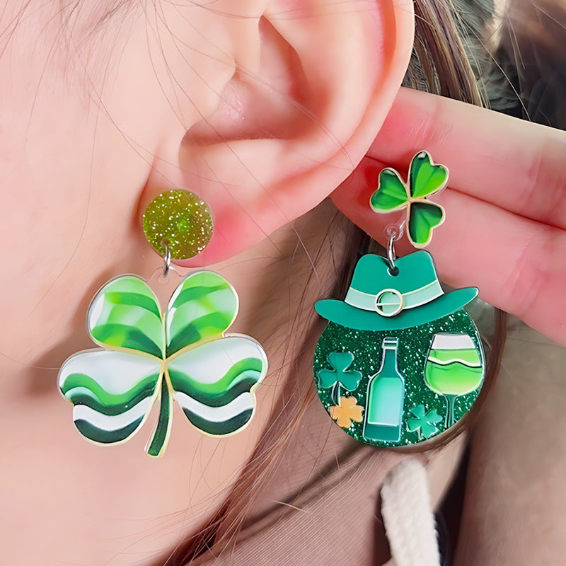 Wholesale Acrylic creative St.  Patrick' s Day beer earrings